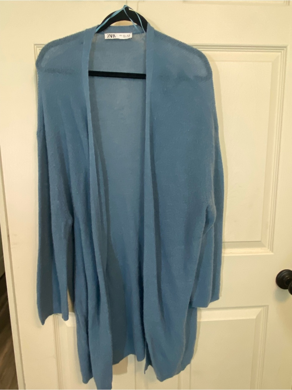Zara Light Blue Open-Front Knit Cardigan